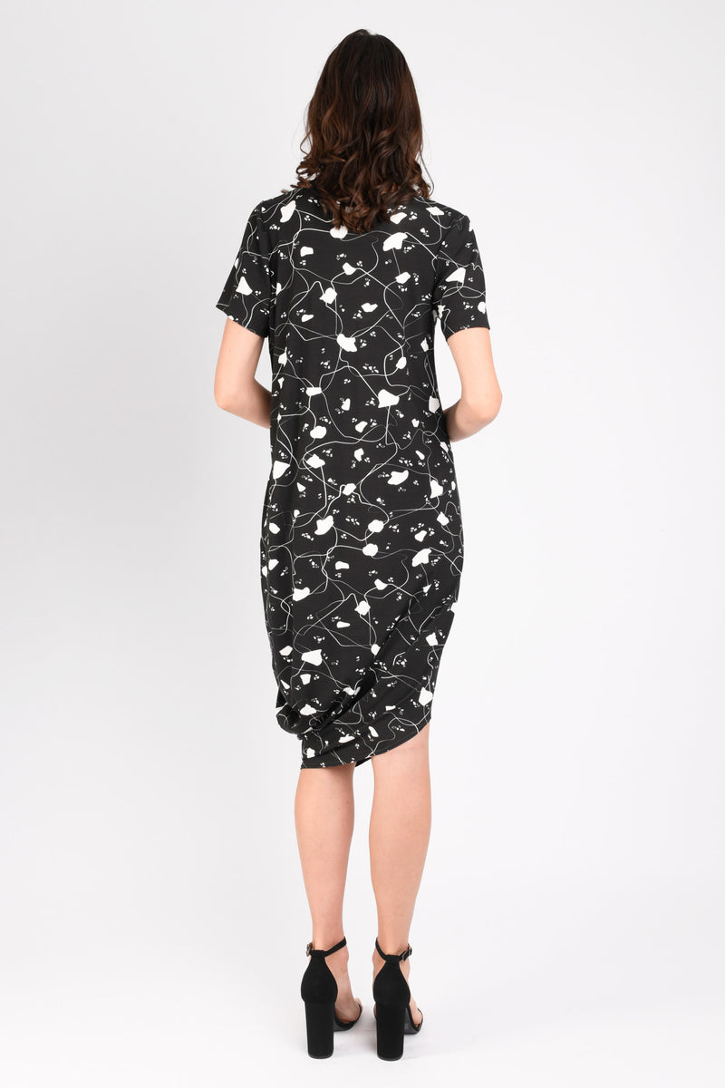 Roxanne Asymmetrical T-Shirt Dress (B/W Jigsaw) - XS