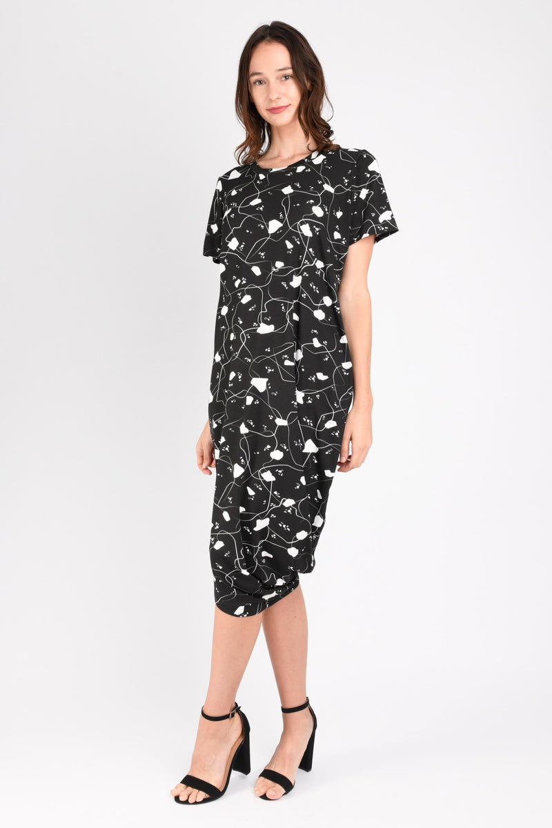 Roxanne Asymmetrical T-Shirt Dress (B/W Jigsaw) - XS