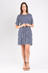 Penelope Color Block Dress (Navy Stripe) - S