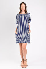 Penelope Color Block Dress (Navy Stripe) - S