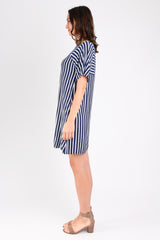 Penelope Color Block Dress (Navy Stripe) - S