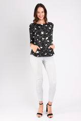 Meg Boatneck Top (B/W Jigsaw) - S