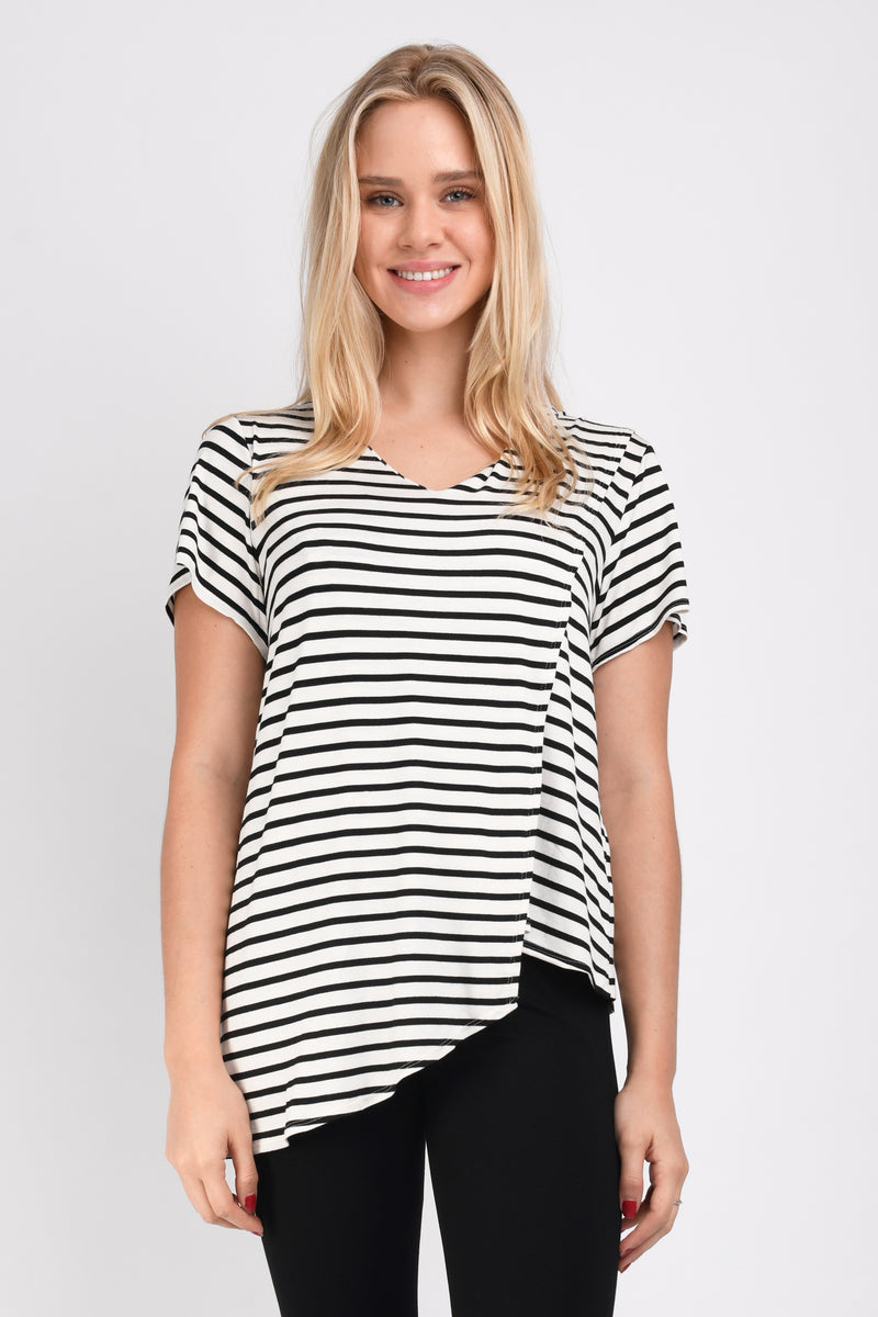 Gemma Asymmetrical Tunic (Ivory-Black Stripe) - M