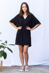 Jade Pleated Kaftan Dress (Black) - M