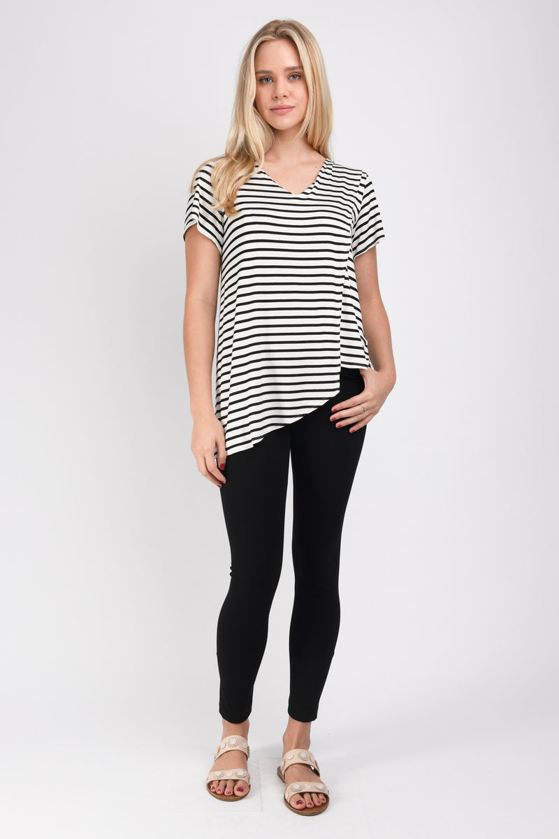 Gemma Asymmetrical Tunic (Ivory-Black Stripe) - M