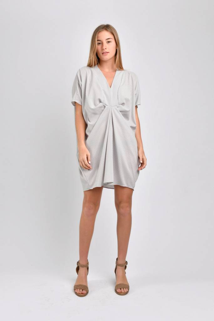 Jade Pleated Kaftan Dress (Oxford Stripe) - L