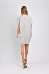 Jade Pleated Kaftan Dress (Oxford Stripe) - L