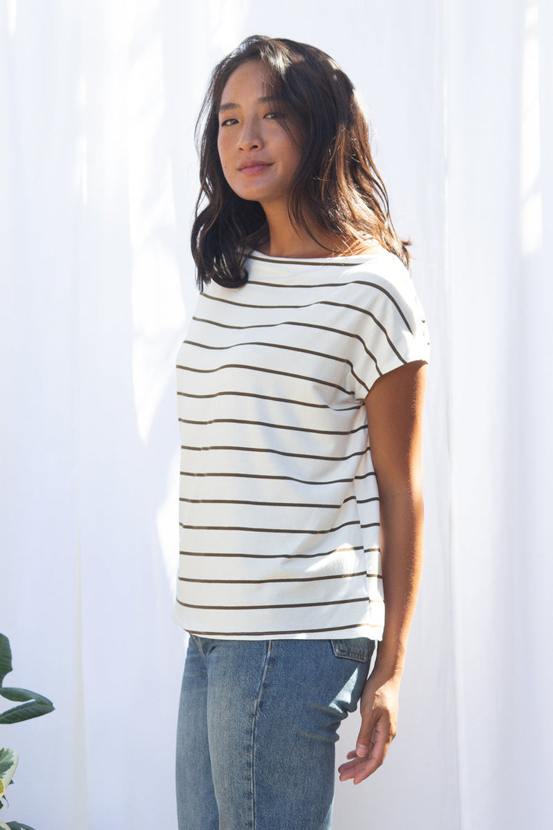 Brooke Top (Ivory/Olive Stripe) - M