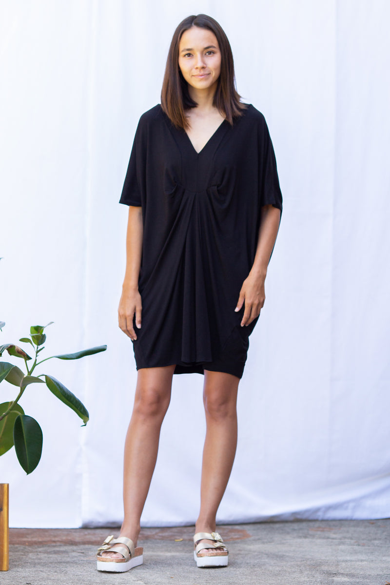 Jade Pleated Kaftan Dress (Black) - M