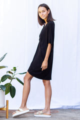 Jade Pleated Kaftan Dress (Black) - M