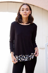 Stevie L/S Tunic w/ Ruffle (Black/Modern Leopard) - M
