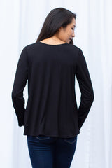 Gail L/S V-Neck Top (Black) - L