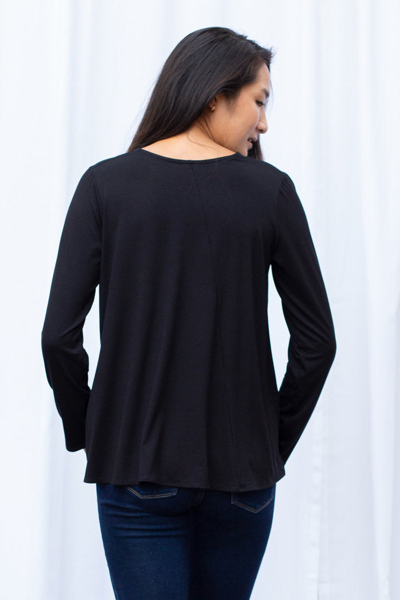 Gail L/S V-Neck Top (Black) - L