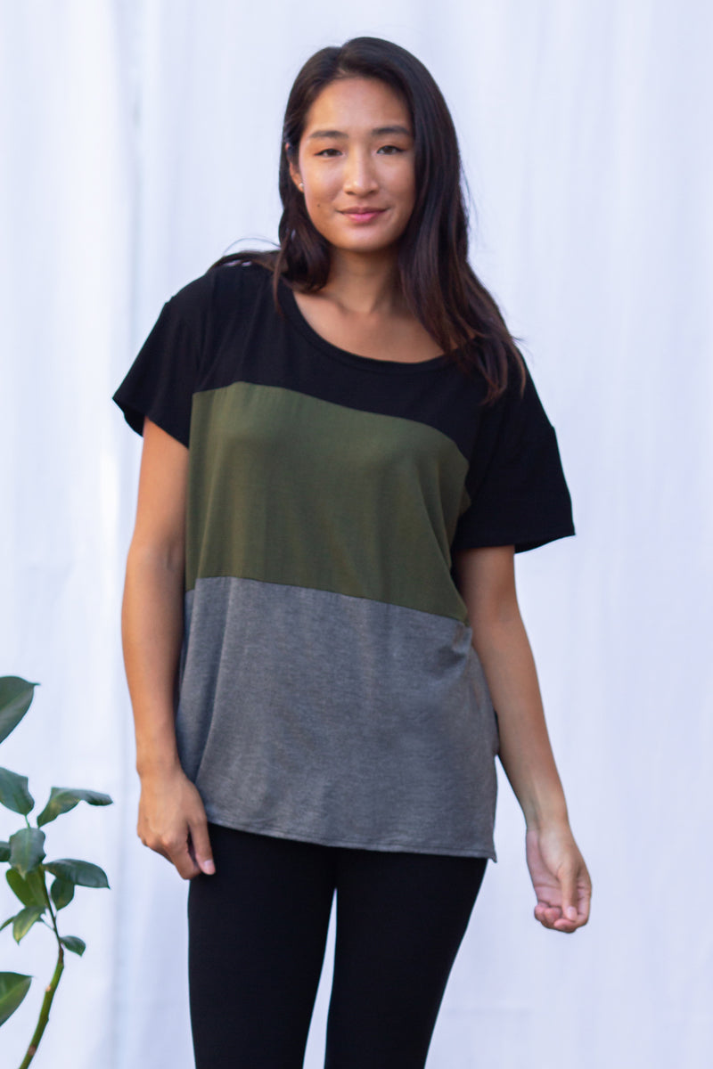 Austin Color-Block Tee (Black/Olive/Charcoal)