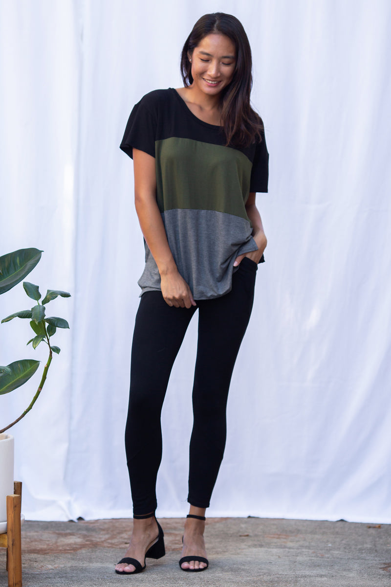 Austin Color-Block Tee (Black/Olive/Charcoal)
