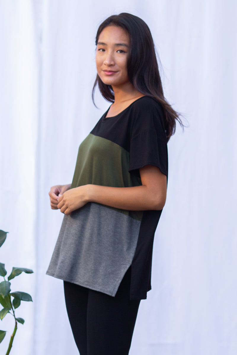 Austin Color-Block Tee (Black/Olive/Charcoal)