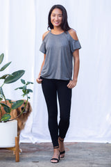 Jennifer Cold Shoulder Top (Charcoal)