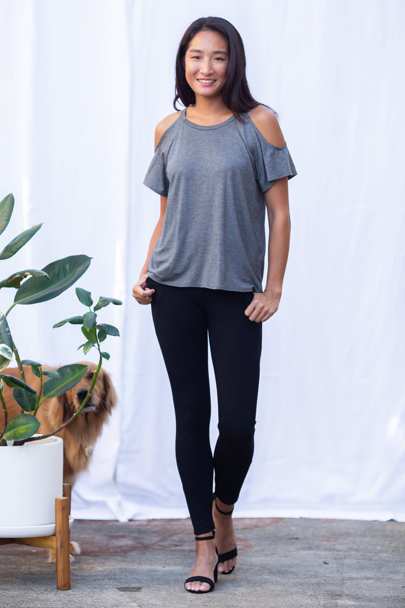 Jennifer Cold Shoulder Top (Charcoal)