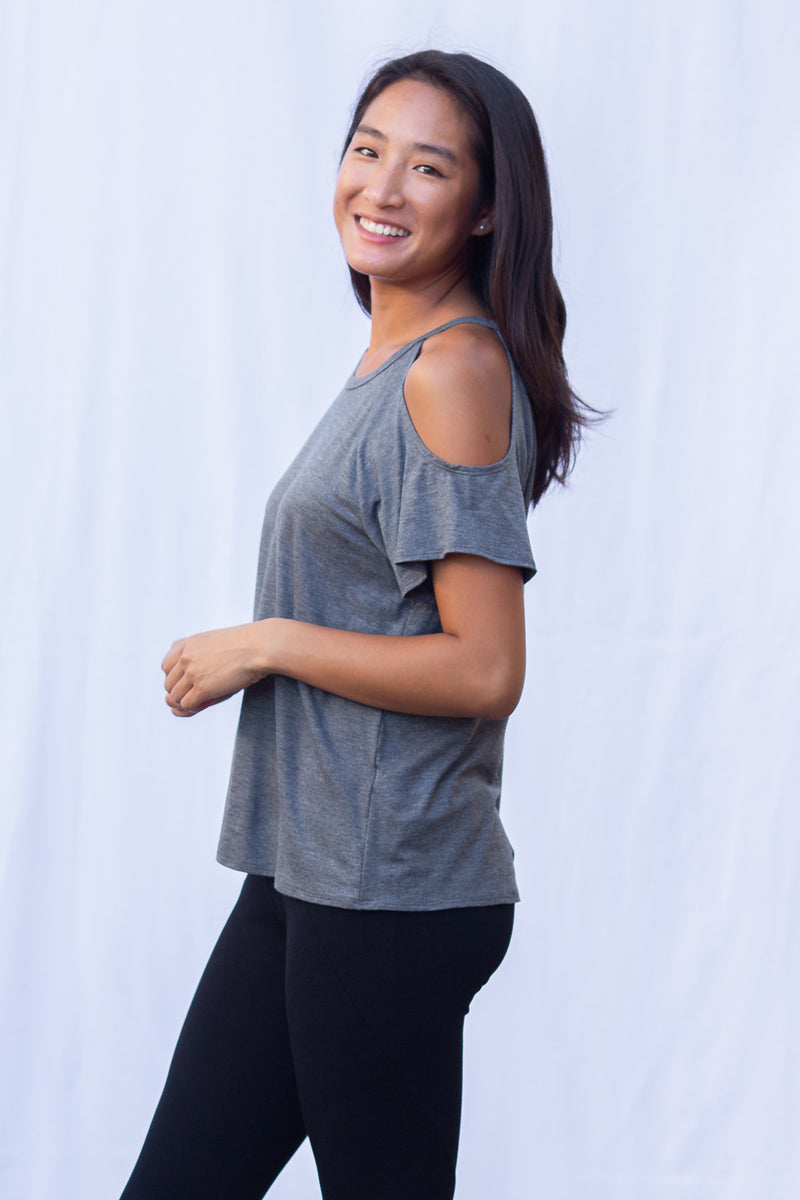 Jennifer Cold Shoulder Top (Charcoal)