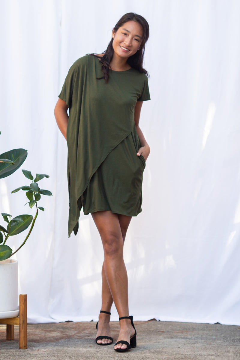 Sienna Asymmetrical Dress (Olive)