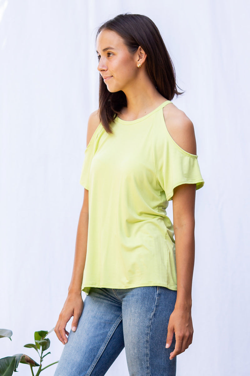 Jennifer Cold Shoulder Top (Chartreuse)