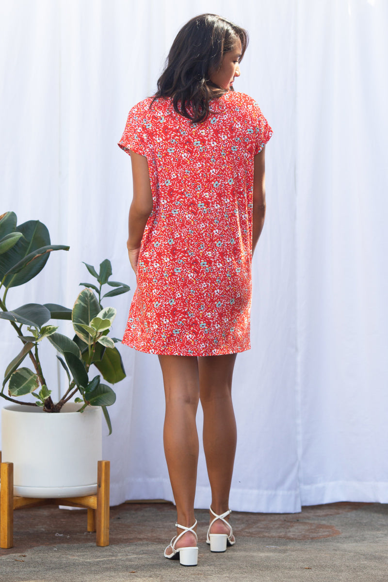 Dawn V-Neck Dress (Wildflower Red)