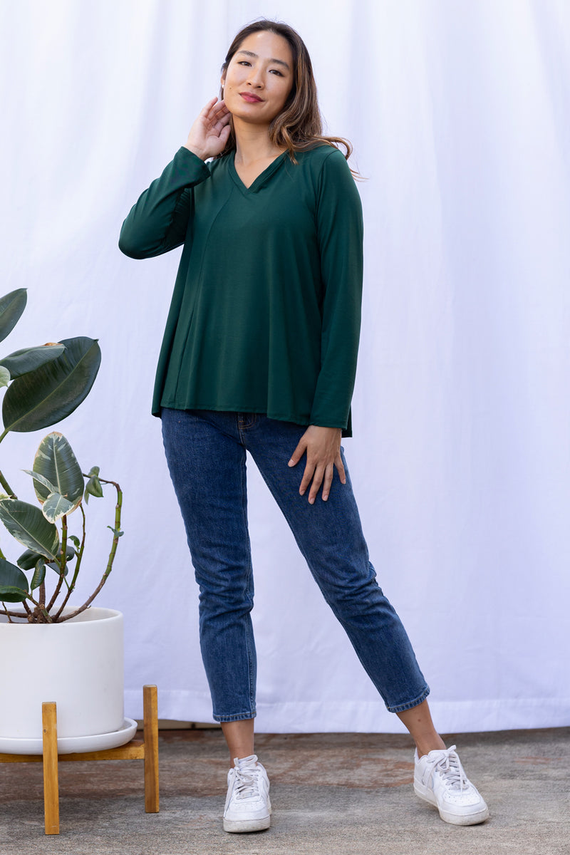 Gail L/S V-Neck Top (Pine)