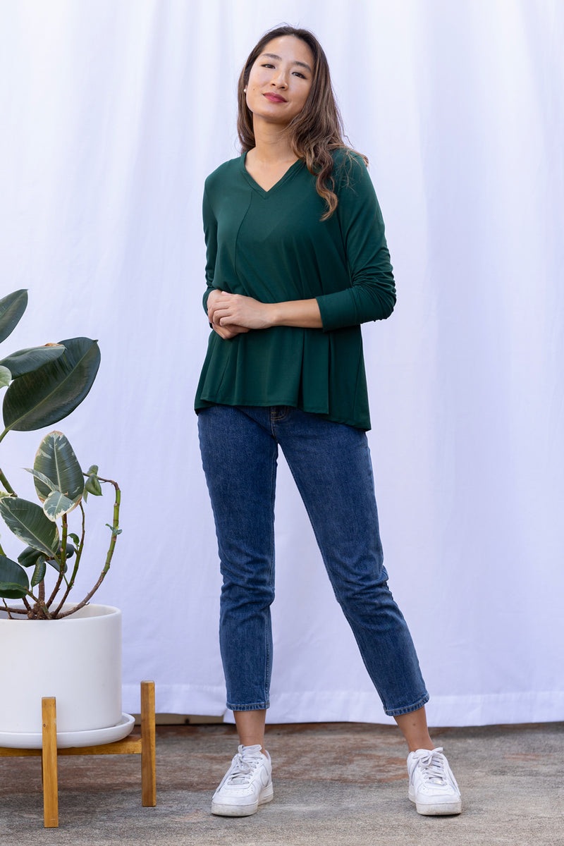 Gail L/S V-Neck Top (Pine)
