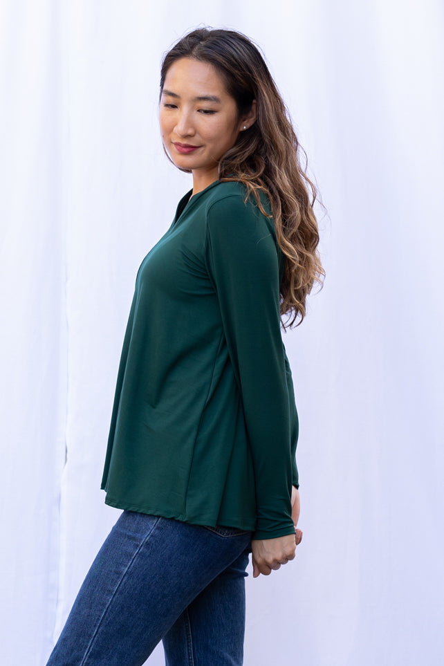 Gail L/S V-Neck Top (Pine)
