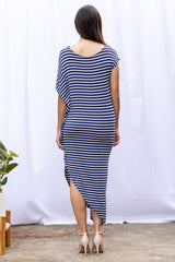 Lola Asymmetrical Dress (Navy Stripe)