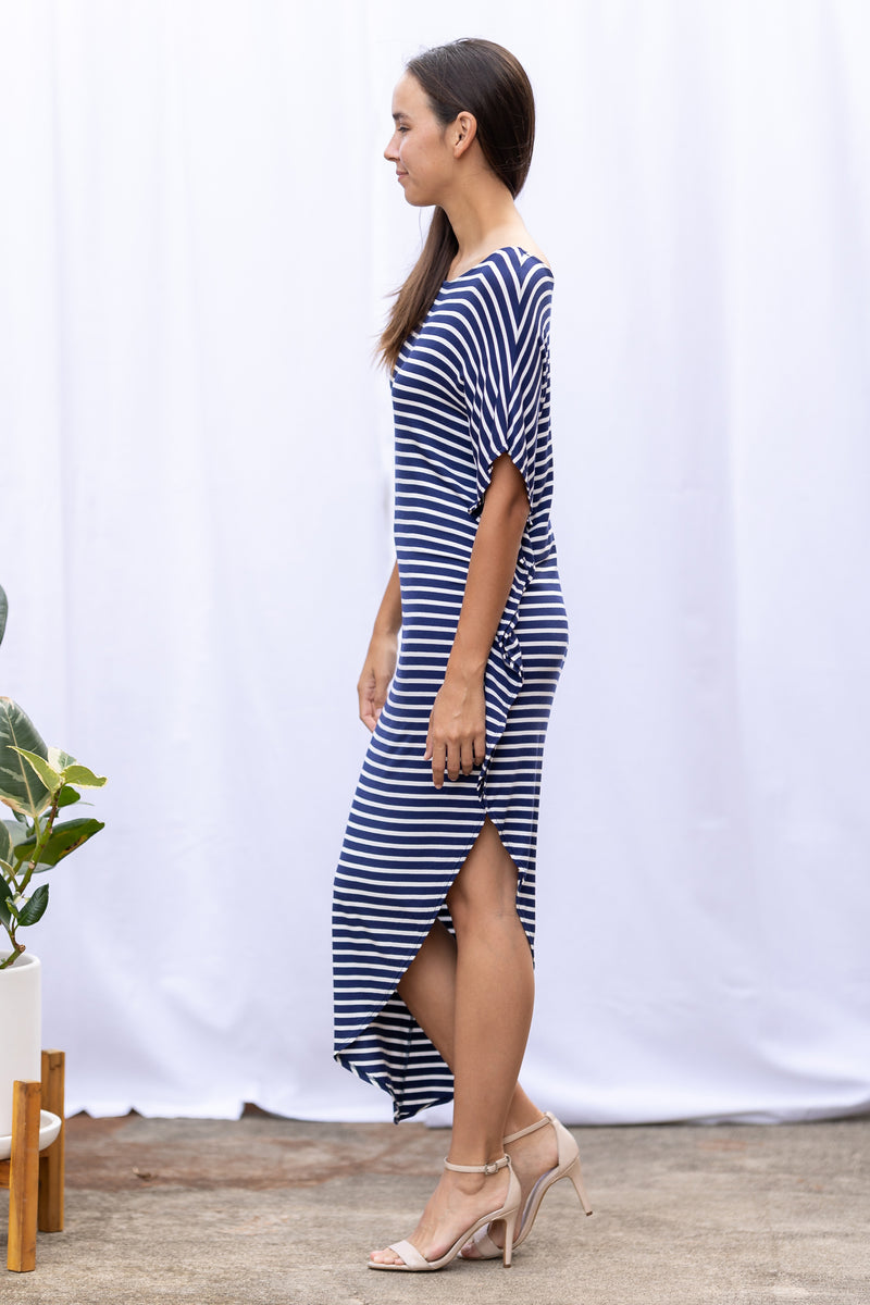 Lola Asymmetrical Dress (Navy Stripe)