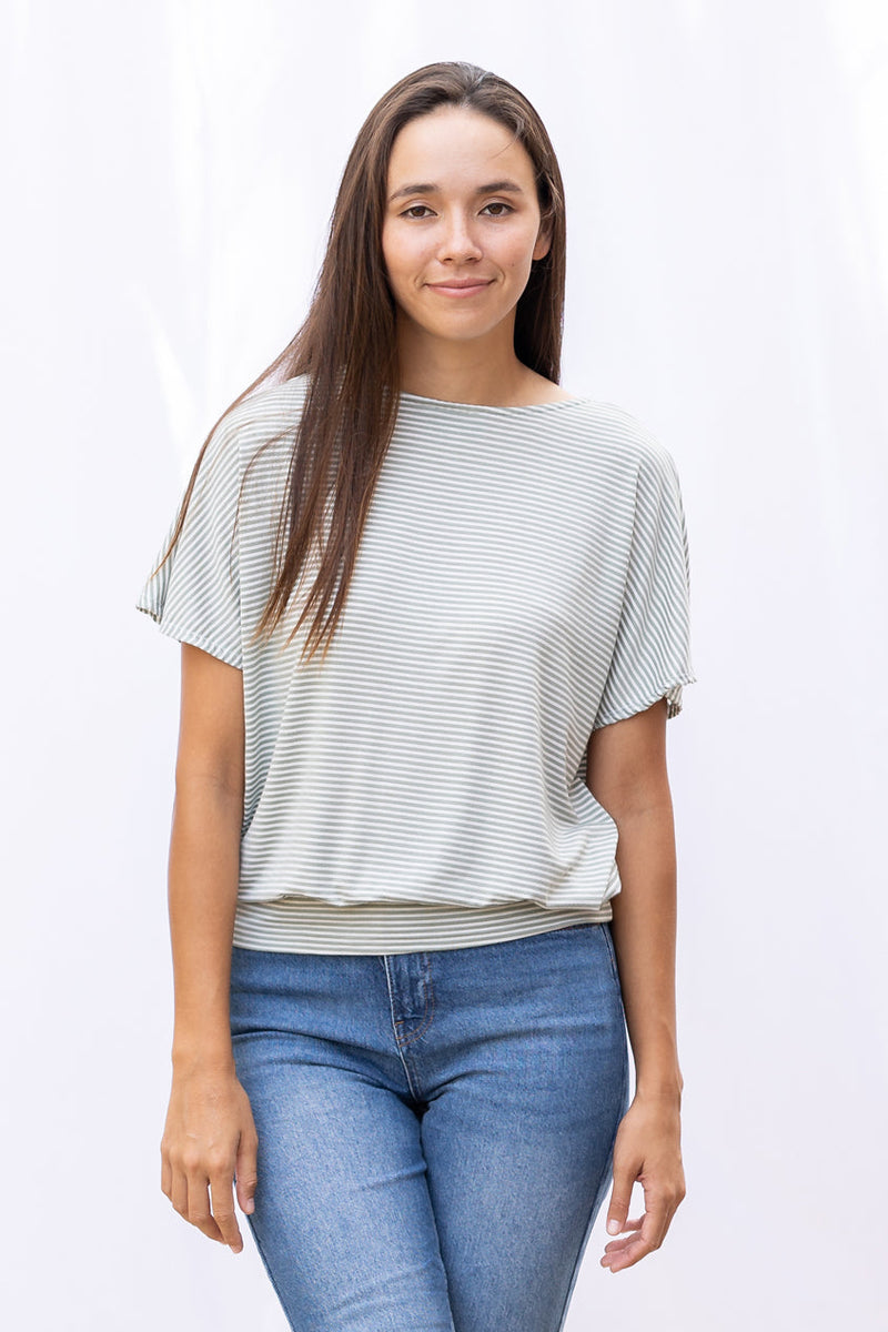 Luna Wrap Top (Sage Stripe) - XS
