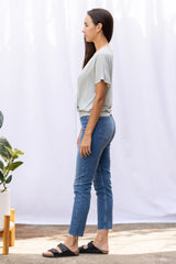 Luna Wrap Top (Sage Stripe) - XS