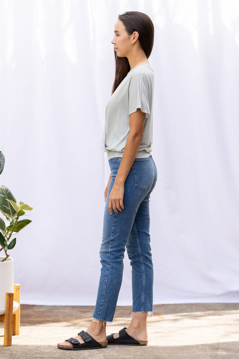 Luna Wrap Top (Sage Stripe) - XS