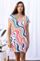 Dawn V-Neck Dress (Retro Rainbow)