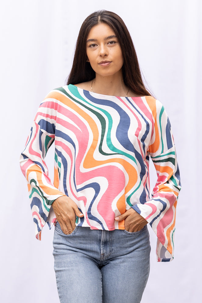 Dee Dee Wide Sleeve Top (Retro Rainbow)