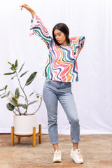 Dee Dee Wide Sleeve Top (Retro Rainbow)