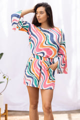 Dee Dee Wide Sleeve Top (Retro Rainbow)