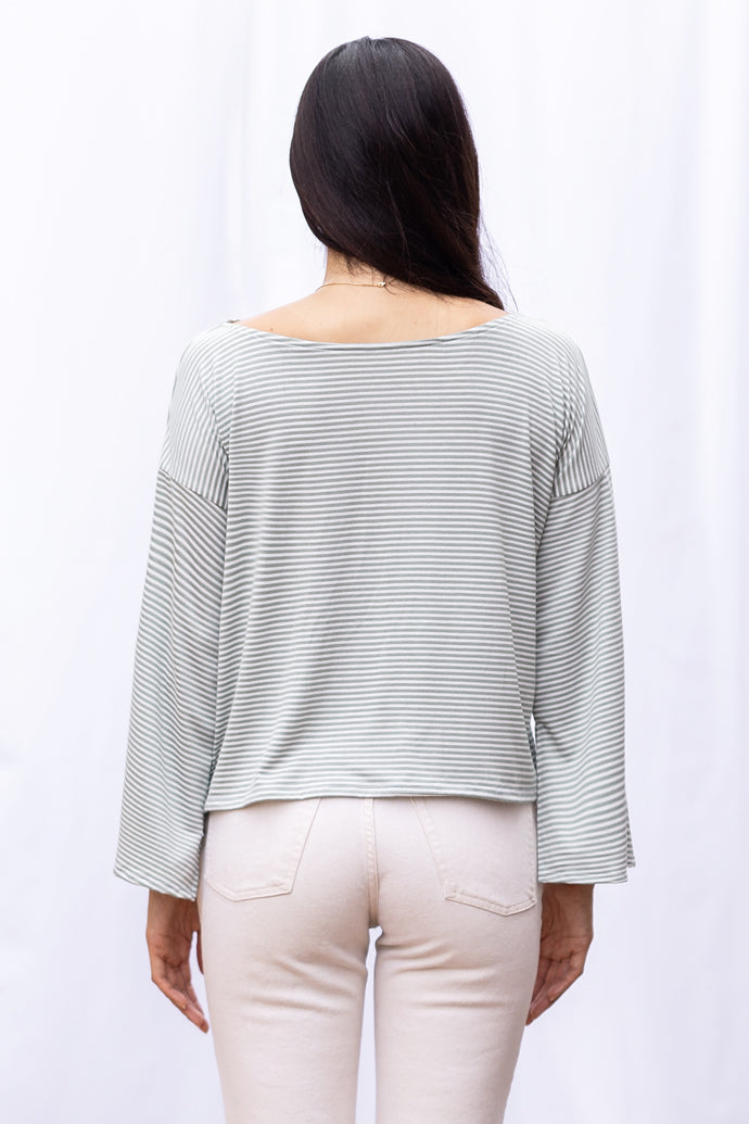 Dee Dee Wide Sleeve Top (Sage Stripe)