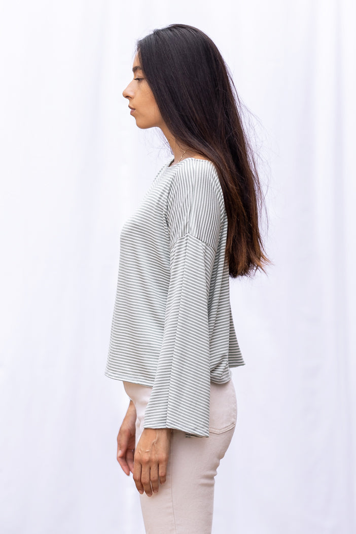 Dee Dee Wide Sleeve Top (Sage Stripe)