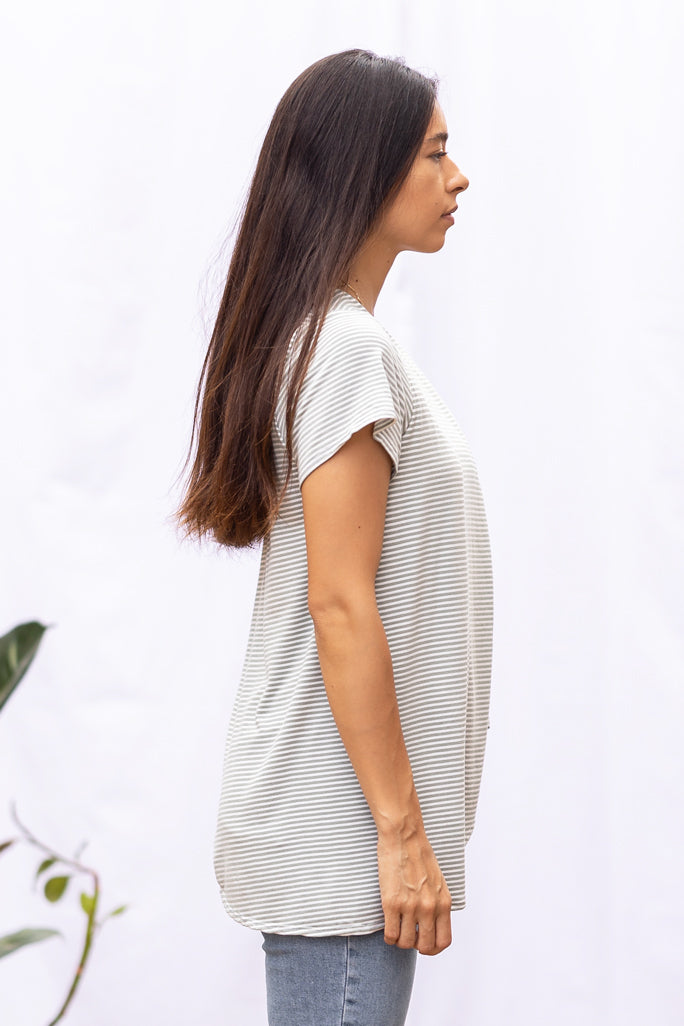 Gemma Asymmetrical Tunic (Sage Stripe) - M