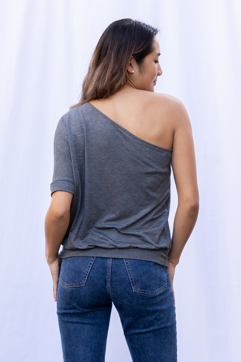 Leilani One-Shoulder Top (Charcoal)