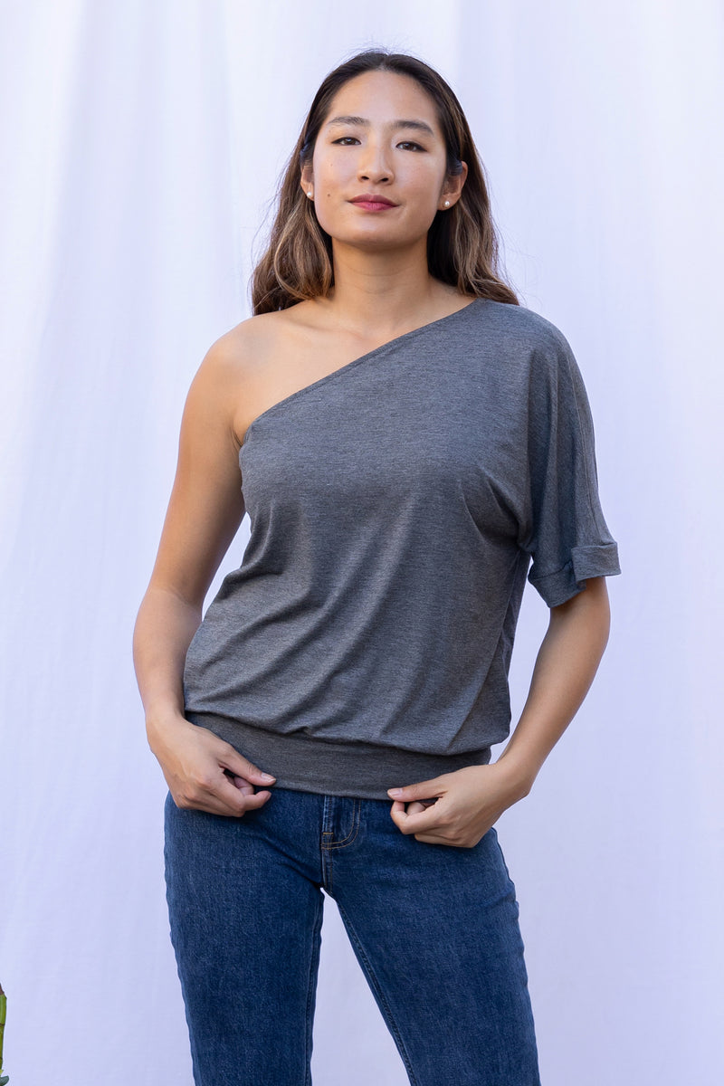 Leilani One-Shoulder Top (Charcoal)