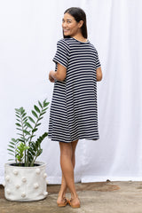 Harper Paneled Dress (Navy Stripe)