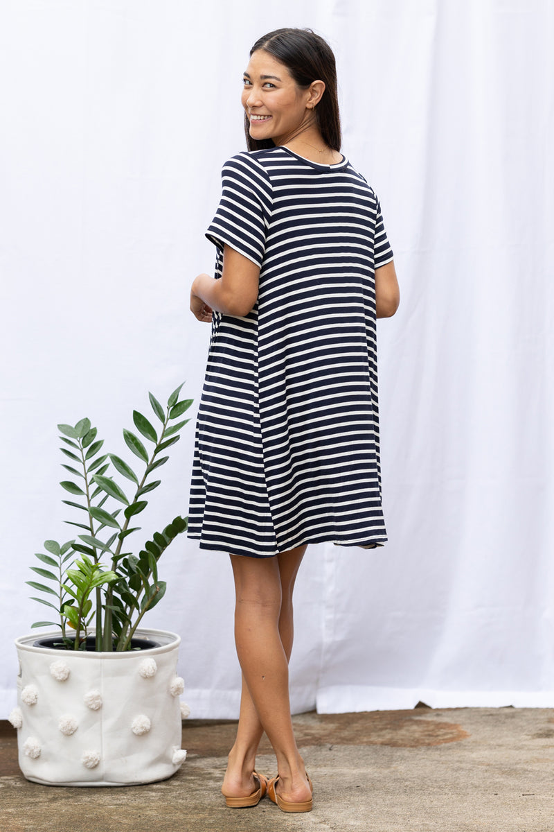 Harper Paneled Dress (Navy Stripe)