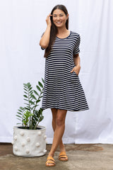 Harper Paneled Dress (Navy Stripe)