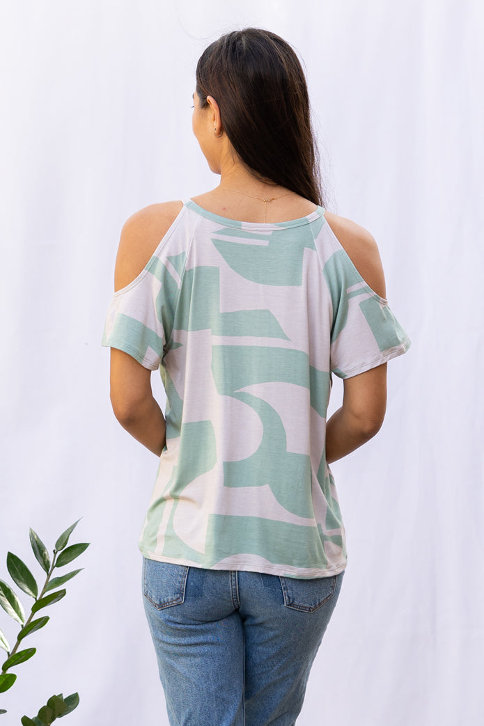 Jennifer Cold Shoulder Top (Sea Salt Deco Print)