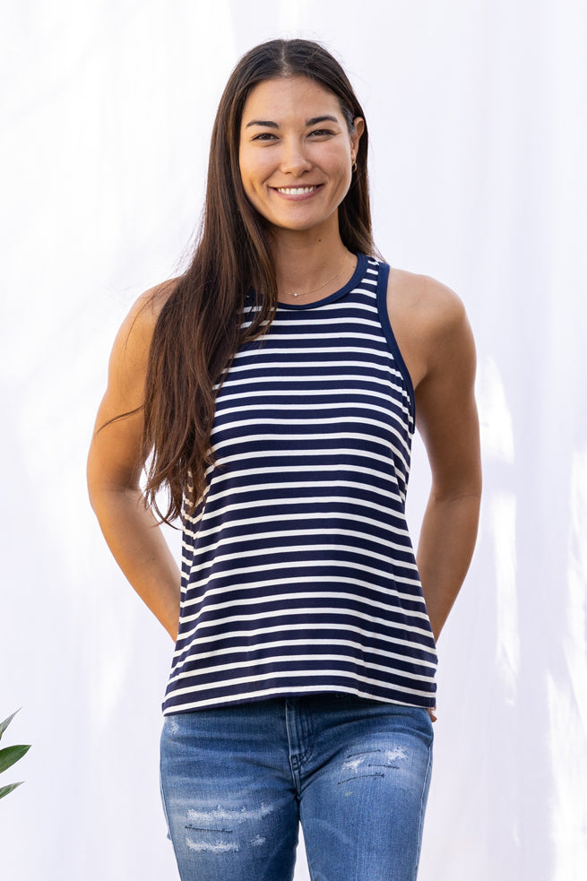 Michael Racer Tank Top (Navy Stripe)