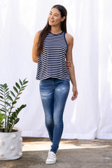 Michael Racer Tank Top (Navy Stripe)