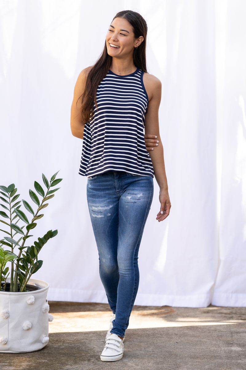 Michael Racer Tank Top (Navy Stripe)